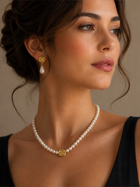 Givenchy Jewelry - Vintage Givenchy Gold-Accent Pearl Necklace and Drop Earrings Set - White Pearls